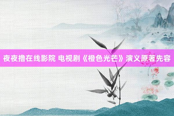 夜夜撸在线影院 电视剧《橙色光芒》演义原著先容