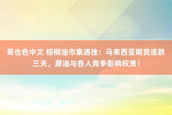 哥也色中文 棕榈油市集遇挫：马来西亚期货连跌三天，原油与各人竞争影响权贵！